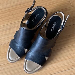 VANELI black stack heel sling back. 10N